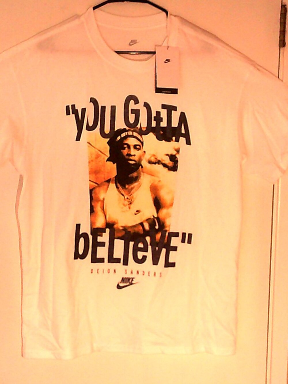 NEW NIKE FOOTBALL "Deion Sanders MAX90 Tee" MEN'S WHITE T-SHIRT L IU1696-100